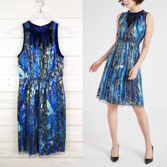 Elie Tahari Demitria Metallic Floral Print Dress - Picture 1 of 11